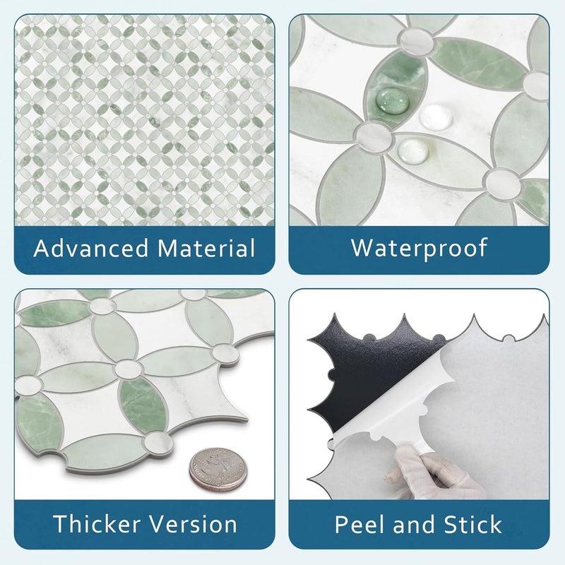 sunwings 10-Sheet Peel and Stick Backsplash Coin Waterjet Tile, 11.2" x 11.2" Green Marble Looks Self Adhesive Wall Tile Stick on Backsplash for Kitchen, Bathroom, Fireplace, Shower - Image 3